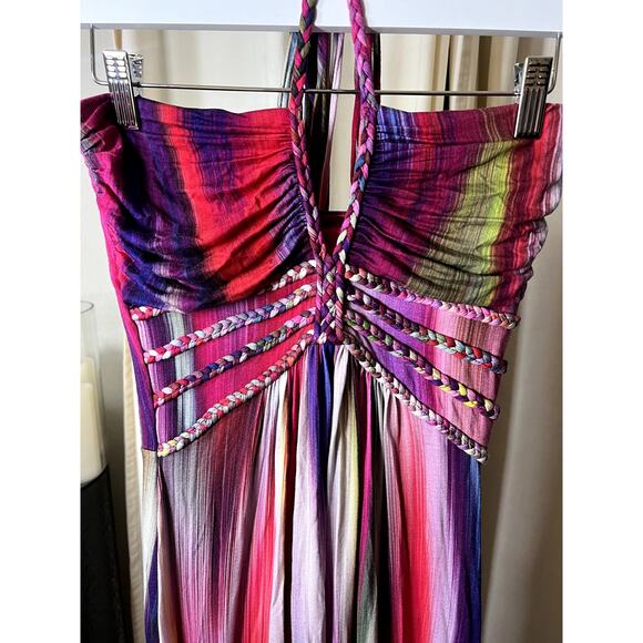 Sky Multi Color Halter Tie Long Maxi Dress Medium - Picture 4 of 5